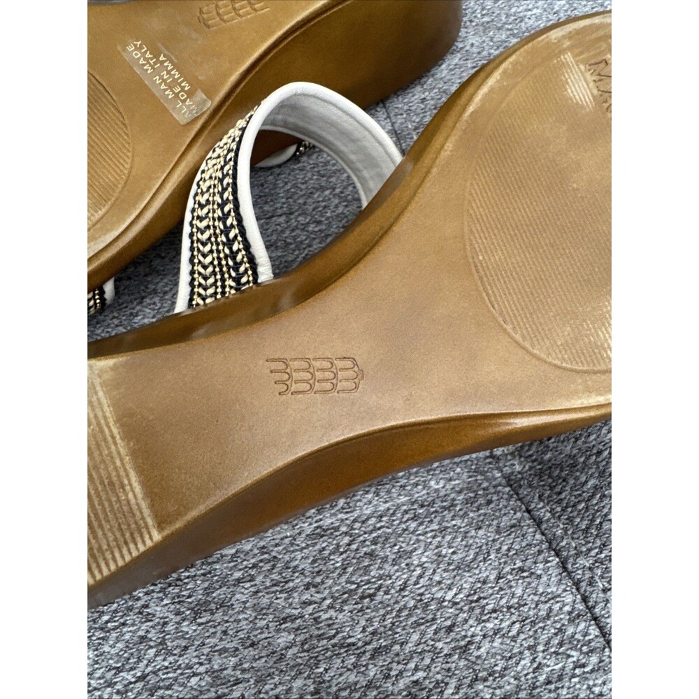 Toscanella Handmade Italy Ella Cream with Gold Black Accent Wedge Sandal SZ 9.5 - Picture 10 of 16